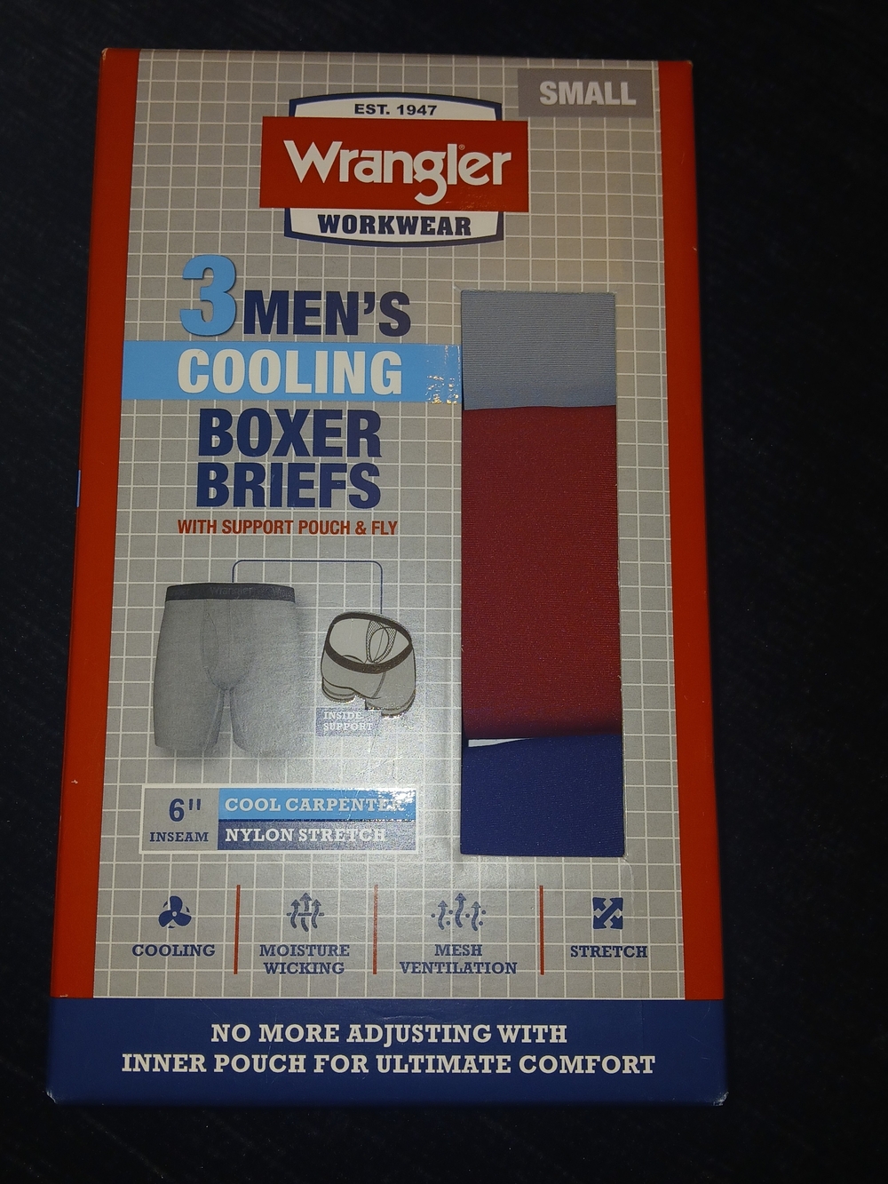 Wrangler Men's Cooling Boxer Briefs - Gray, Red, Blue - 3 Pack